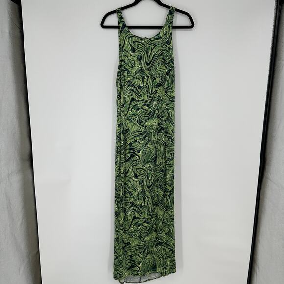 Topshop Psychedelic Satin Slip Midi Sleeveless Open Back Side Slit Womens Dress - Picture 2 of 15